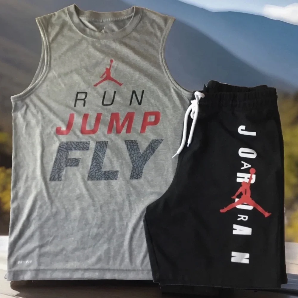 JORDAN Boys size LARGE RUN JUMP FLY TANK TOP SHORTS OUTFIT